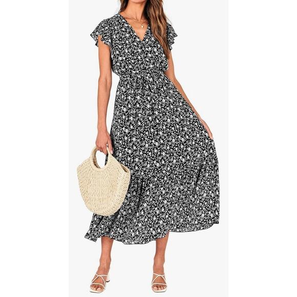 BTFBM Dresses & Skirts - BTFBM Women's Black and White Floral Cap Sleeve Dress Size XXL
